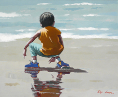 CLIQUER POUR AGRANDIR Gamin en jaune à la plage